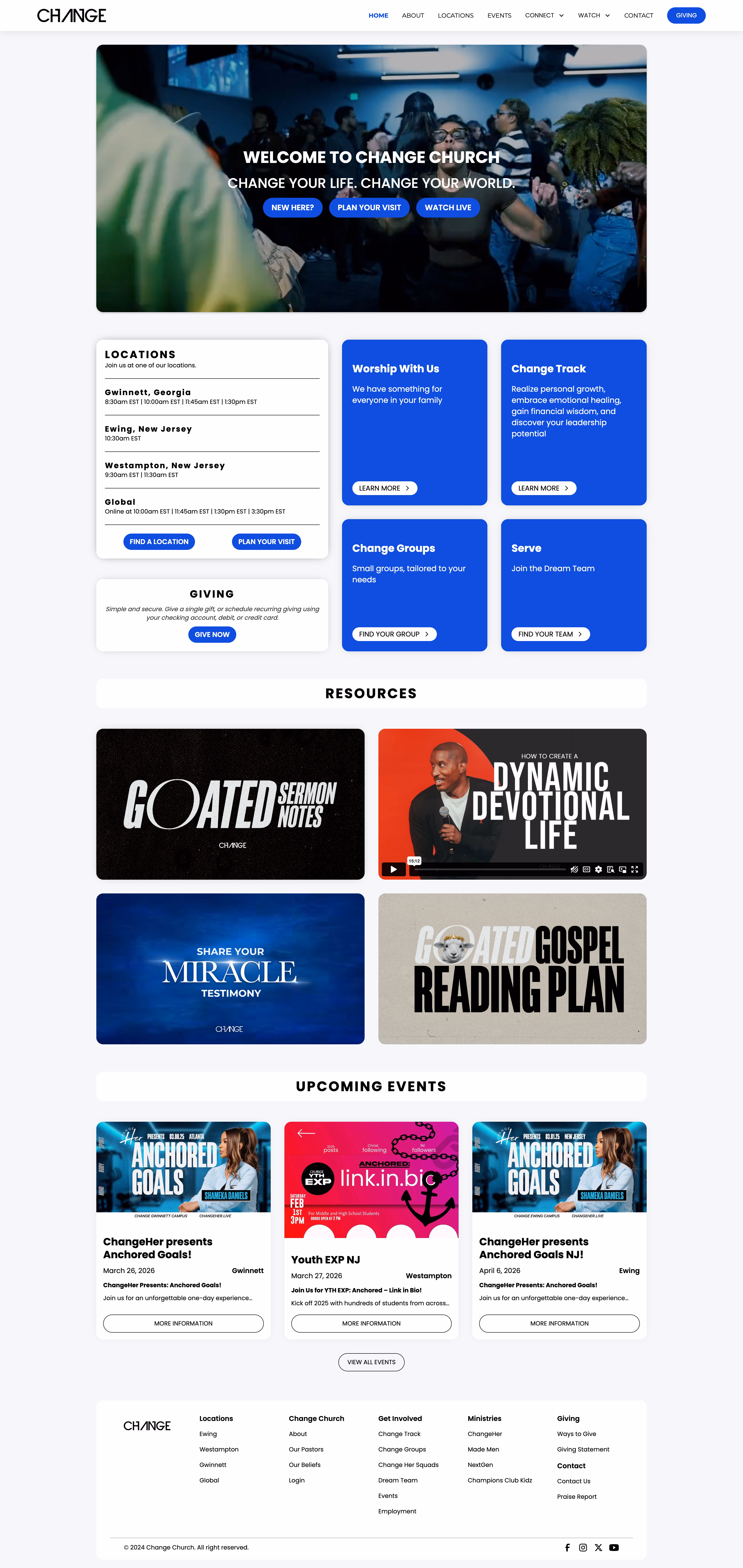 Change Church homepage — full page screenshot